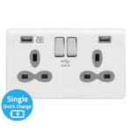 Screwless Curve Slimline 2G 13A Switched Socket-SP with 4A Dual USB Charger(Type-A and A(Quick Charger))