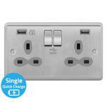 Metal Curve Slimline 2G 13A Switched Socket-SP with 4A Dual USB Charger(Type-A and A(Quick Charger))