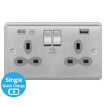 Metal Curve Slimline 2G 13A Switched Socket-SP with 4A Dual USB Charger(Type-A and C(Quick Charger))