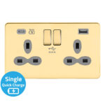 Screwless Flat Profile 2G 13A Switched Socket-SP with 4A Dual USB Charger(Type-A and C(Quick Charger))