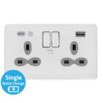 Screwless Flat Profile 2G 13A Switched Socket-SP with 4A Dual USB Charger(Type-A and C (Quick Charger))