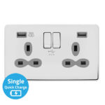 Screwless Flat Profile 2G 13A Switched Socket-SP with 4A Dual USB Charger(Type-A and A(Quick Charger))