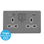 Screwless Flat Profile 2G 13A Switched Socket-SP with 4A Dual USB Charger(Type-A and C(Quick Charger))