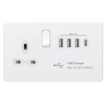 Screwless Flat Profile 1G 13A Switched Socket - SP with 5.1A Quad USB Charger
