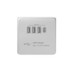 Screwless Flat Profile 5.1A USB Socket Outlet - with 5.1A Quad USB Charger