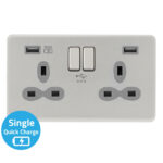 Screwless Flat Profile 2G 13A Switched Socket-SP with 4A Dual USB Charger(Type-A and A(Quick Charger))