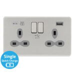 Screwless Flat Profile 2G 13A Switched Socket-SP with 4A Dual USB Charger(Type-A and C(Quick Charger))