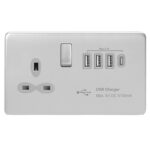 Screwless Flat Profile 1G 13A Switched Socket - SP with 5.1A Quad USB Charger