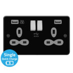 Metal Slimline 2G 13A Switched Socket-SP with 4A Dual USB Charger(Type-A and A(Quick Charger))