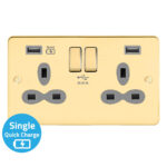 Metal Slimline 2G 13A Switched Socket-SP with 4A Dual USB Charger(Type-A and A(Quick Charger))