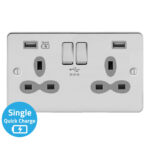 Metal Slimline 2G 13A Switched Socket-SP with 4A Dual USB Charger(Type-A and A(Quick Charger))