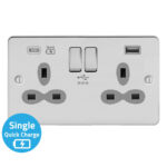 Metal Slimline 2G 13A Switched Socket-SP with 4A Dual USB Charger(Type-A and C(Quick Charger))