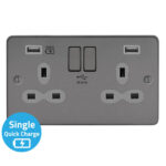 Metal Slimline 2G 13A Switched Socket-SP with 4A Dual USB Charger(Type-A and A(Quick Charger))