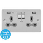 Metal Slimline 2G 13A Switched Socket-SP with 4A Dual USB Charger(Type-A and A(Quick Charger))