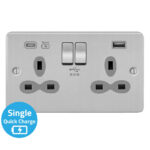 Metal Slimline 2G 13A Switched Socket-SP with 4A Dual USB Charger(Type-A and C(Quick Charger))