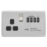 Screwless Curve Profile 1G 13A Switched Socket - SP with 5.1A Quad USB Charger
