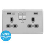 Screwless Curve Slimline 2G 13A Switched Socket-SP with 4A Dual USB Charger(Type-A and A(Quick Charger))