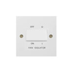 Molded White Square Profile Fan Isolator 10AX Plate Switch