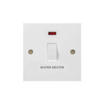 Molded White Square Profile 1G 20A D.P. Switch with Neon - Printed Water Heater