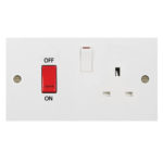 Molded White Square Profile 45A D.P. Cooker Switch   13A Switched Socket