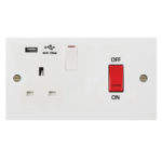 Molded White Square Profile 45A D.P. Cooker Switch   13A Switched Socket USB (2.4A)