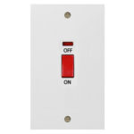Molded White Square Profile 45A D.P. Switch with Neon - Large Plate