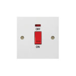 Molded White Square Profile 45A D.P. Switch with Neon - Single Plate