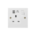 Molded White Square Profile 1G 13A Switched Socket-SP with USB Charger(2.4A)