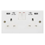 Molded White Square Profile 2G 13A Switched Socket-SP with USB Charger(2.4A)