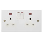 Molded White Square Profile 2G 13A Switched Socket with Neon-SP