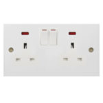 Molded White Square Profile 2G 13A Switched Socket with Neon-DP