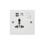 Molded White Square Profile 1G Universal Switched Socket - SP with USB Charger(2.4A)