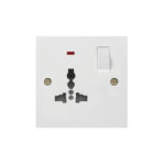 Molded White Square Profile 1G Universal Switched Socket - SP with Neon