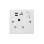 Molded White Square Profile 1G 15A Switched Socket-SP with USB Charger(2.4A)