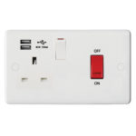 Molded White Curve Profile 45A D.P. Cooker Switch   13A Switched Socket USB (2.4A)