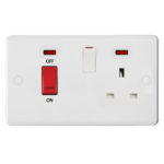 Molded White Curve Profile 45A D.P. Cooker Switch   13A Switched Socket with Neon