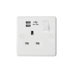 Molded White Curve Profile 1G 13A Switched Socket-SP with USB Charger(2.4A)