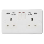 Molded White Curve Profile 2G 13A Switched Socket-SP with USB Charger(2.4A)