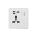 Molded White Curve Profile 1G Universal Switched Socket - SP with USB Charger(2.4A)