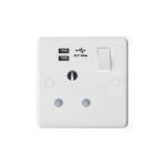 Molded White Curve Profile 1G 15A Switched Socket-SP with USB Charger(2.4A)