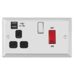 Bevel Edge Profile 45A D.P. Cooker Switch   13A Switched Socket with 2.4A Dual USB Charger