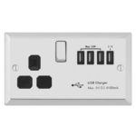 Bevel Edge Profile 1G 13A Switched Socket - SP with 5.1A Quad USB Charger