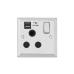Bevel Edge Profile 1G 15A Switched Socket-SP with 2.4A Dual USB Charger