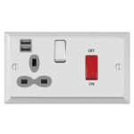 Bevel Edge Slimline 45A D.P. Cooker Switch   13A Switched Socket with 2.4A Dual USB Charger