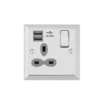 Bevel Edge Slimline 1G 13A Switched Socket-SP with 2.4A Dual USB Charger