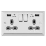 Bevel Edge Slimline 2G 13A Switched Socket-SP with 2.4A Dual USB Charger