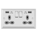 Bevel Edge Slimline 2G 13A Switched Socket-DP with 2.4A Dual USB Charger