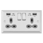 Bevel Edge Slimline 2G 13A Switched Socket-DP with 2.4A Dual USB Charger and Charging indicator