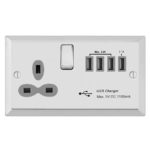 Bevel Edge Slimline 1G 13A Switched Socket - SP with 5.1A Quad USB Charger