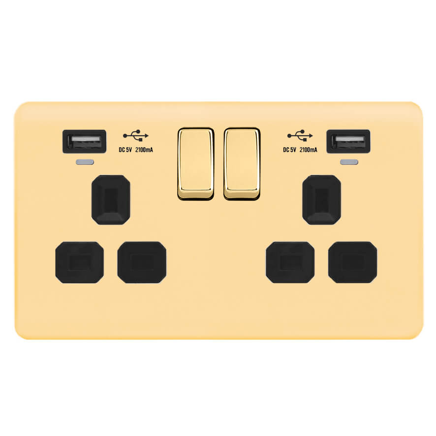 Screwless Curve Profile 2G 13A Switched Socket-DP with 2.4A Dual USB Charger and Charging indicator